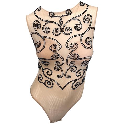 S/S 1998 Dolce and Gabbana Sheer Nude Mesh Corset Bustier Strapless Top