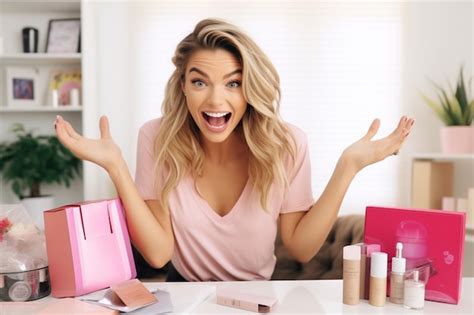 Premium Photo | Beauty influencer unboxing and reviewing a generative ai