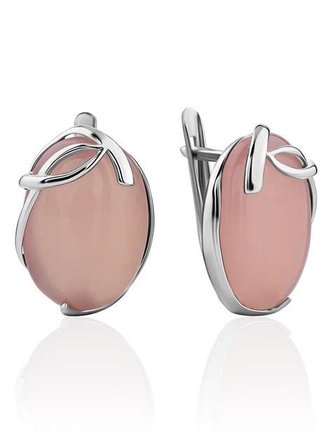 Серьги :: Серьги из серебра :: Глянцевые серьги с розовым халцедоном