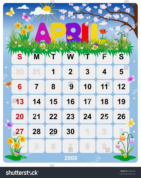 2008 Year Monthly Calendar April Stock Illustration 5368228 | Shutterstock
