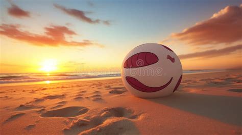 Laughing Emoji Beach Ball at Ocean Sunset Stock Illustration ...