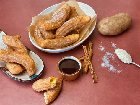 potato churros  mexican hot chocolate sauce potato goodness