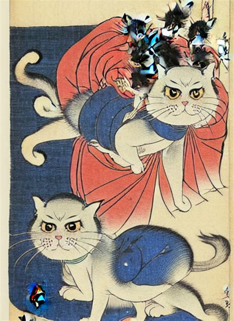 KREA AI - persian cats as a yokai illustrated by kawanabe ky...