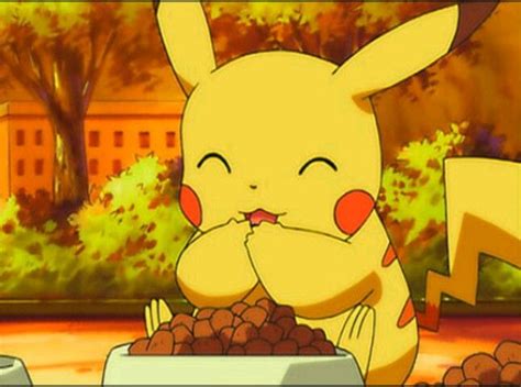 Cute Pikachu Eating Food