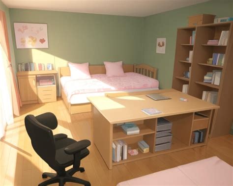 Premium AI Image | a bedroom with a bed, desk, bookshelf, and a bookcase.