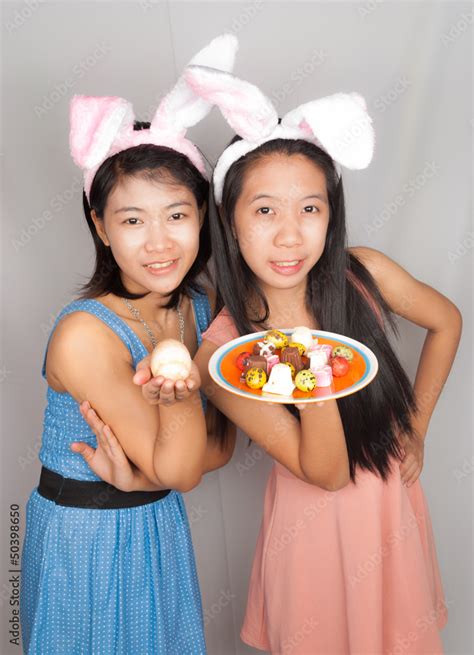 cute asian bunny girls stock photo adobe stock