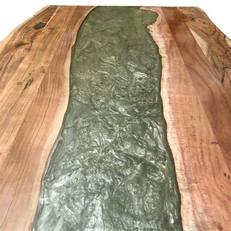 River Run Tabletop Epoxy Resin Live Edge Slab Dining Table Top - Grey