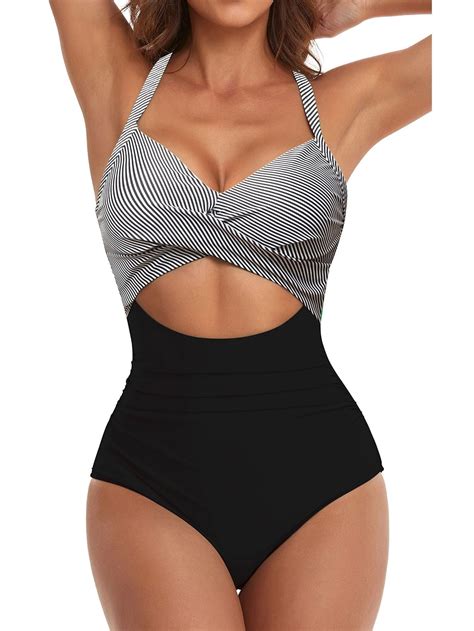 BERANMEY Sexy Tummy Control One Piece Swimsuit for Women Deep V Neck