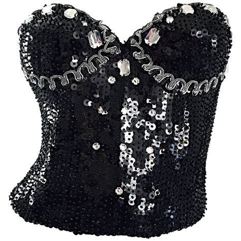Vintage Dana Deatherage Black Sequin + Rhinestone + Beaded Corset