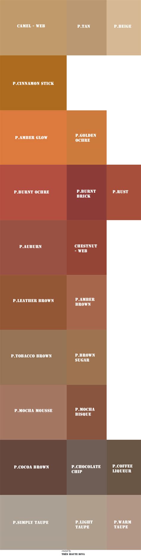 My BROWN Pantone (P.) and WEB Colors Palette
