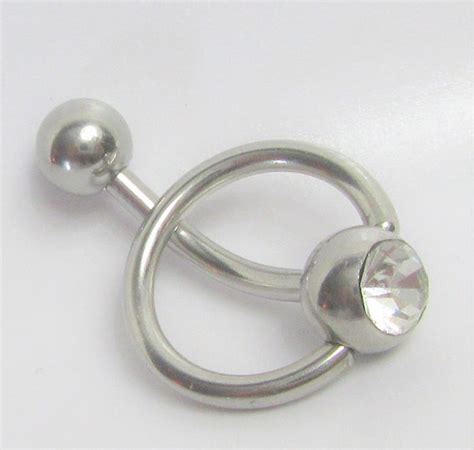 clear gem crystal hoop dangle vch vertical clitoral hood clit bar jewe