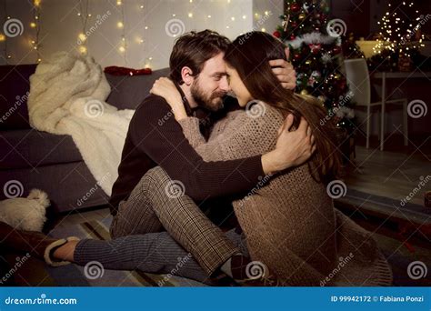 Man and Woman Looking into Each Other Eyes in Love Christmas Night ...