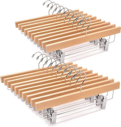 10-Pack Nature Color Wooden Trouser Hangers Natural Skirt Hangers ...