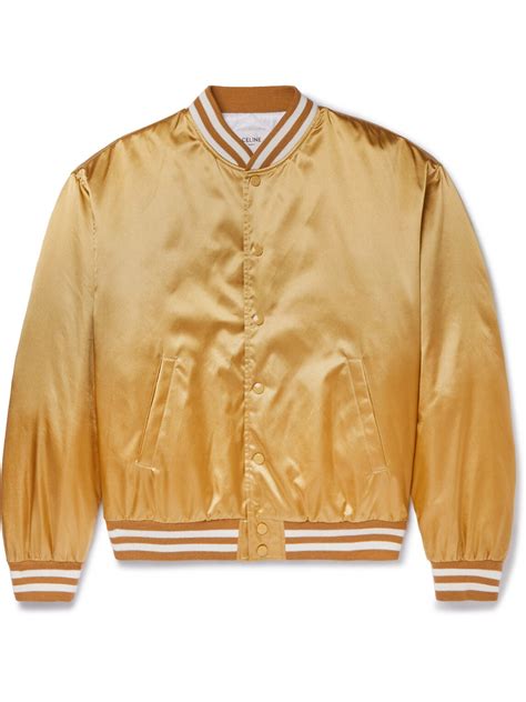 celine teddy embellished appliqued satin bomber jacket   gold