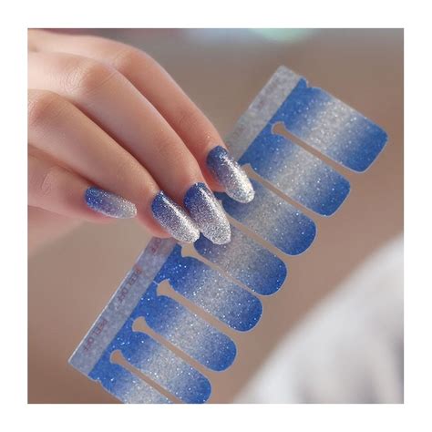 Shiny blue white gradient nail polish stickers - Super X Studio