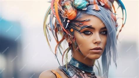 premium photo cyber girl colourful painted illustration