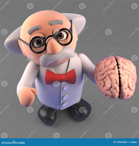 Mad Scientist Professor Studying a Human Brain, 3d Illustration Stock ...