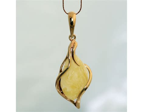 Original Milky Amber Pendant. Baltic amber fitted in 14 CT Gold plated