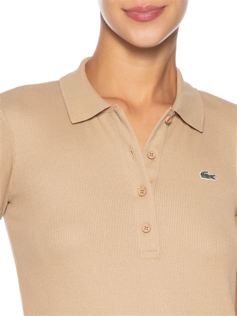 Gola Polo Feminina Lacoste - Vestido Midi Gola Polo - Bege - Lacoste