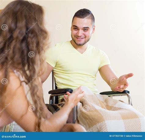 Happy Husband Talking with Wife Stock Photo - Image of apartment