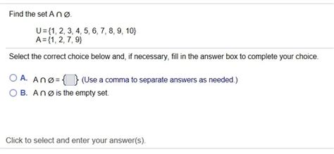 Solved Find the set A intersection emptyset. U = {1, 2, 3, | Chegg.com