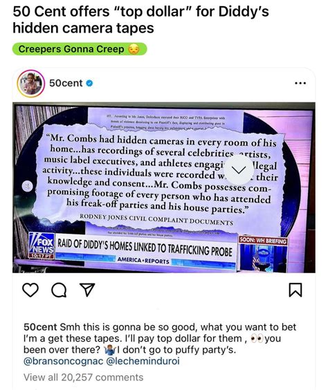 50 Cent offers “top dollar” for Diddy’s hidden camera tapes : r