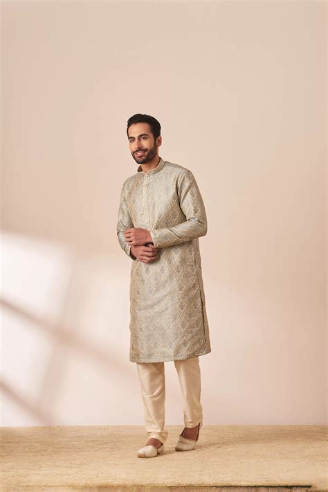 buy light grey jacquard kurta pajama   india  manyavar kurta
