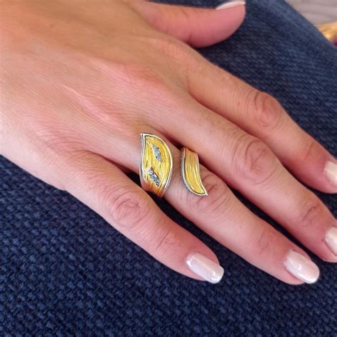 Silver Two Tone Ring with Blue Topaz - Dimos Jewellery