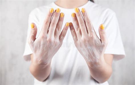 Girl Showing Cream in Hands. Soft Skin Stock Image - Image of body ...