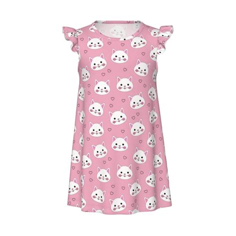 junzan cute cat print girls nightgown pajamas soft toddler sleepwear