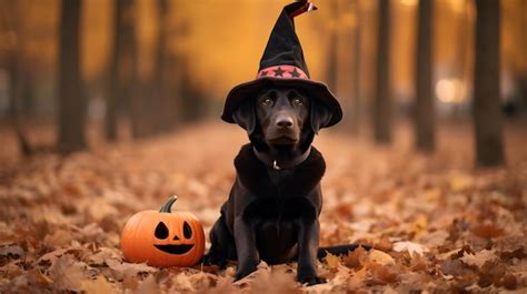 Premium AI Image | dog dressed in halloween with pumpkin