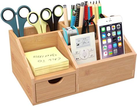 Homfa Bamboo Desk Organiser Desk Tidy Pen Holder Letter Rack Stationary ...