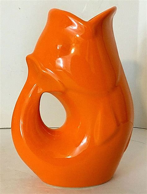 Gurgle Pot Fish Pitcher Vase Orange Ceramic Pottery 6.5"H 2006 Gurgle ...