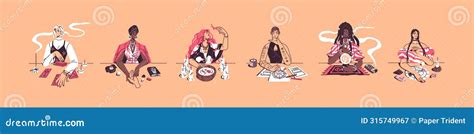 Fortune Tellers Set. Mysterious Women Telling the Future with Tarot ...