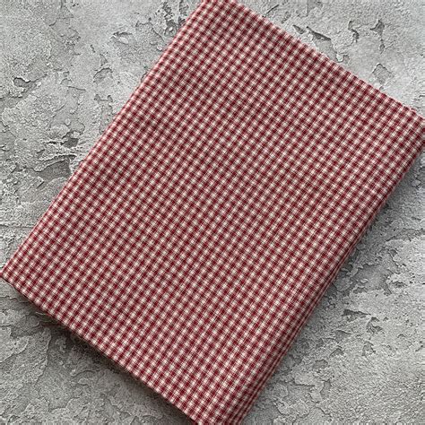 Купить Японский фактурный хлопок 25*35 см Клетка винтаж красный с белым ...