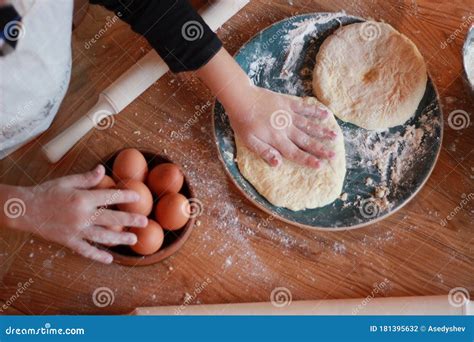 Woman Cooks Georgian Cheese-pie Stock Photo - Image of bread, flour ...