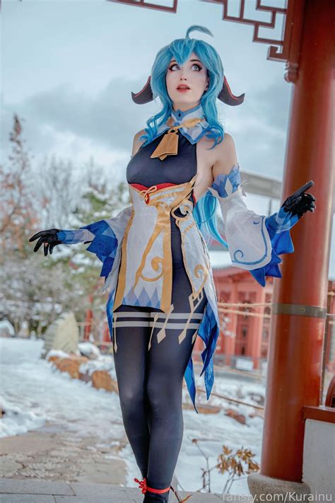 chisai cosplay, cosplay, model, women, standing, blue hair, Ganyu