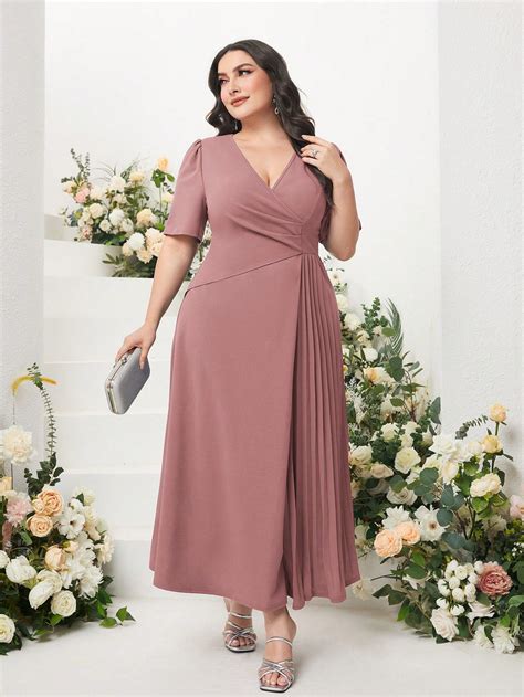 Vestidos Social Plus Size - Vestido Social Plus Size Midi Feminino Plissado – Cherry Modas