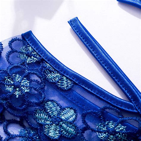 Beautiful Blue Ladies Sexy Lingerie Mesh Embroidered Garter Belt Sexy