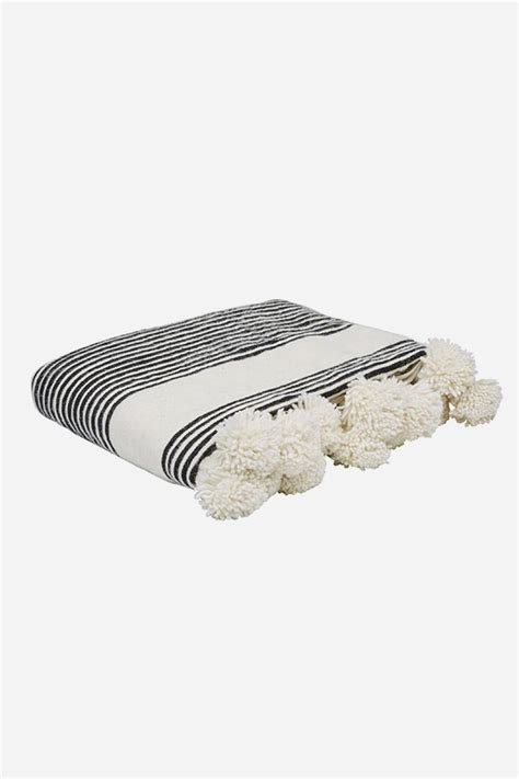 Pom Pom Wool Blanket - Black & Natural | Blanket black, Wool blanket ...