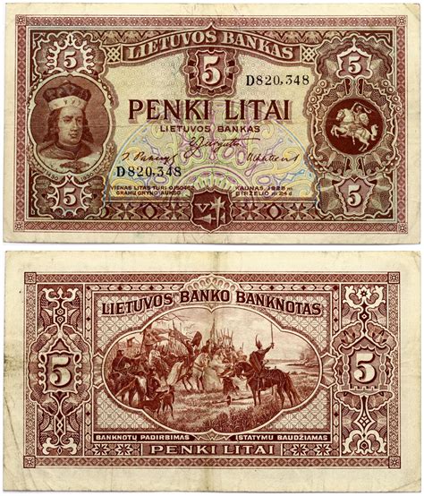 Lithuania 5 Litai 1929 Banknote. 500th Anniversary Vytautas the Great ...