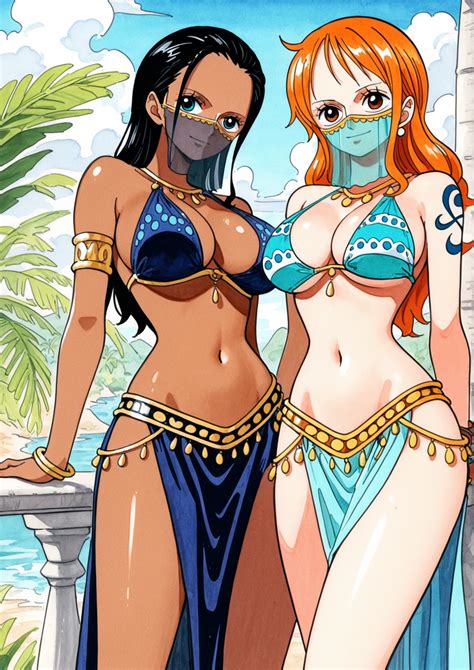 Nami and Robin (One Piece) in Harem Outfit by AIRetroMonger on DeviantArt