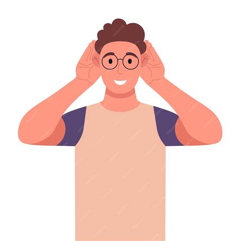 Premium Vector | Curly young man in glasses trying to hear something
