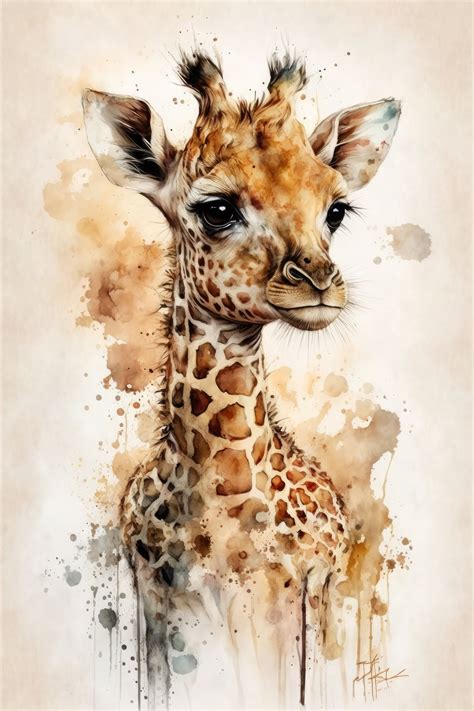 Baby Giraffe Water Color, Painting, Wall Art, Digital Art, Digital