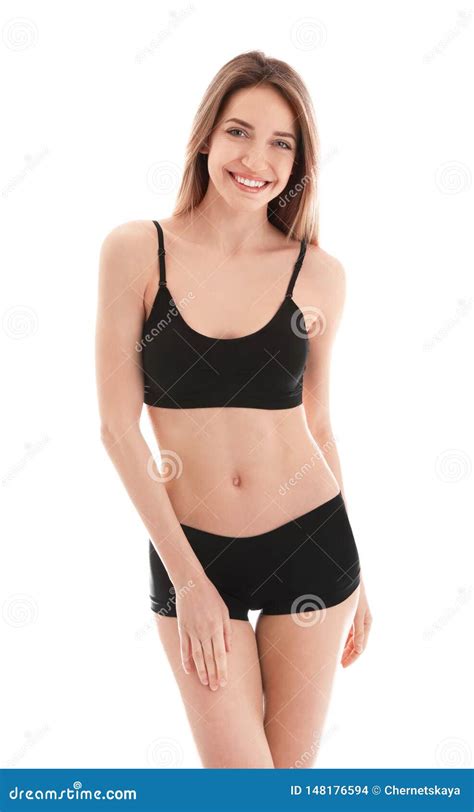 Young Slim Woman on White Background Stock Photo - Image of perfect ...