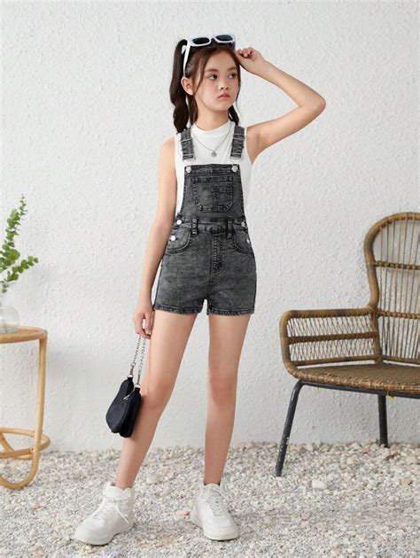 SHEIN Mono De Mezclilla Con Peto De Bolsillo Con Parche Casual Estilo ...