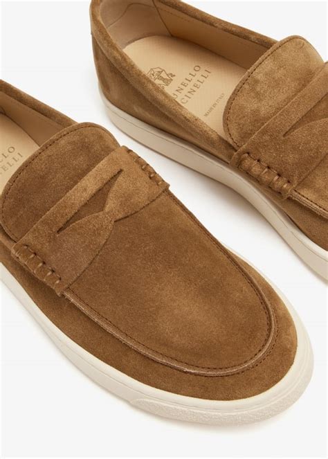 Brunello Cucinelli Suede penny loafers for Men - Brown in UAE | Level Shoes