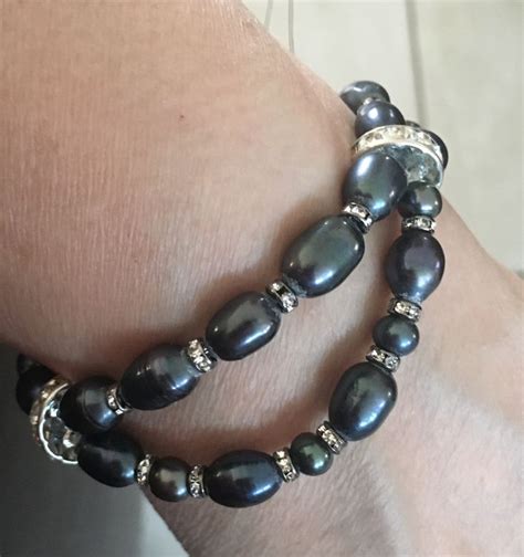 #Двойной #браслет из #натурального #жемчуга и кристаллов | Bracelets ...