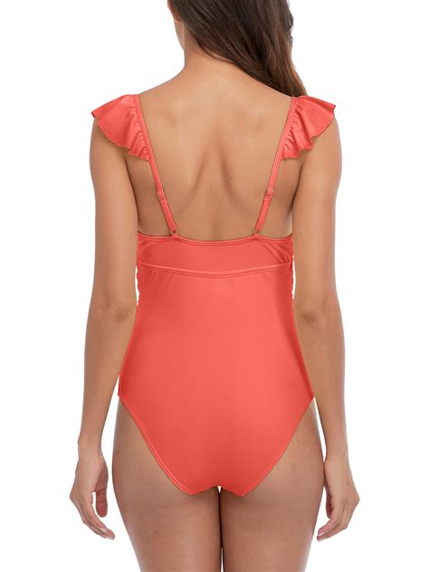 Charmo Women's Ruffle One Piece Swimsuit V Neck Bathing Suits Ladies
