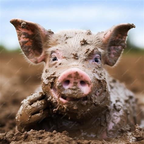 Premium Photo | A pig is laying in the mud in the mud